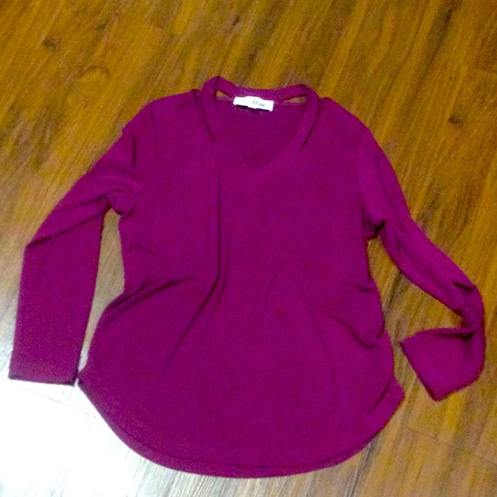 Lisa Kline cutout v-neck sweater, purple, medium, like new